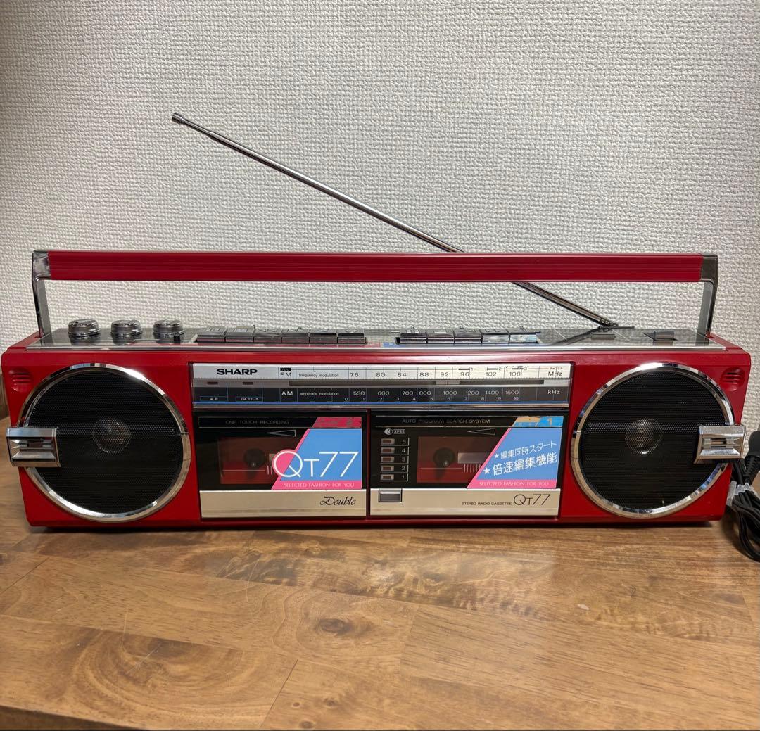 ✨正常作動✨SHARP QT77レッド ラジカセ カセットプレーヤー