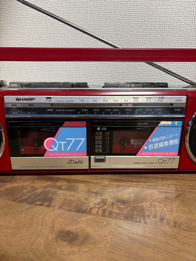 ✨正常作動✨SHARP QT77レッド ラジカセ カセットプレーヤー
