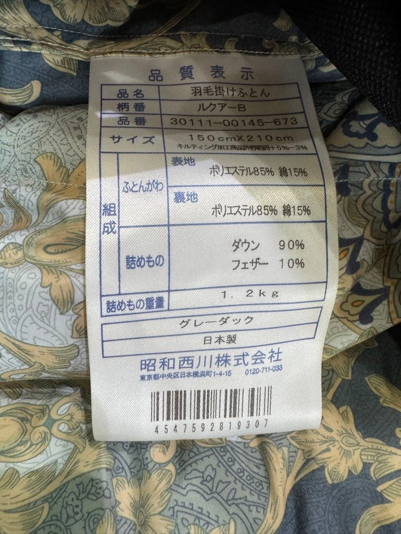 【未使用】昭和西川 掛けふとん SL 150x210cm フェザー90％