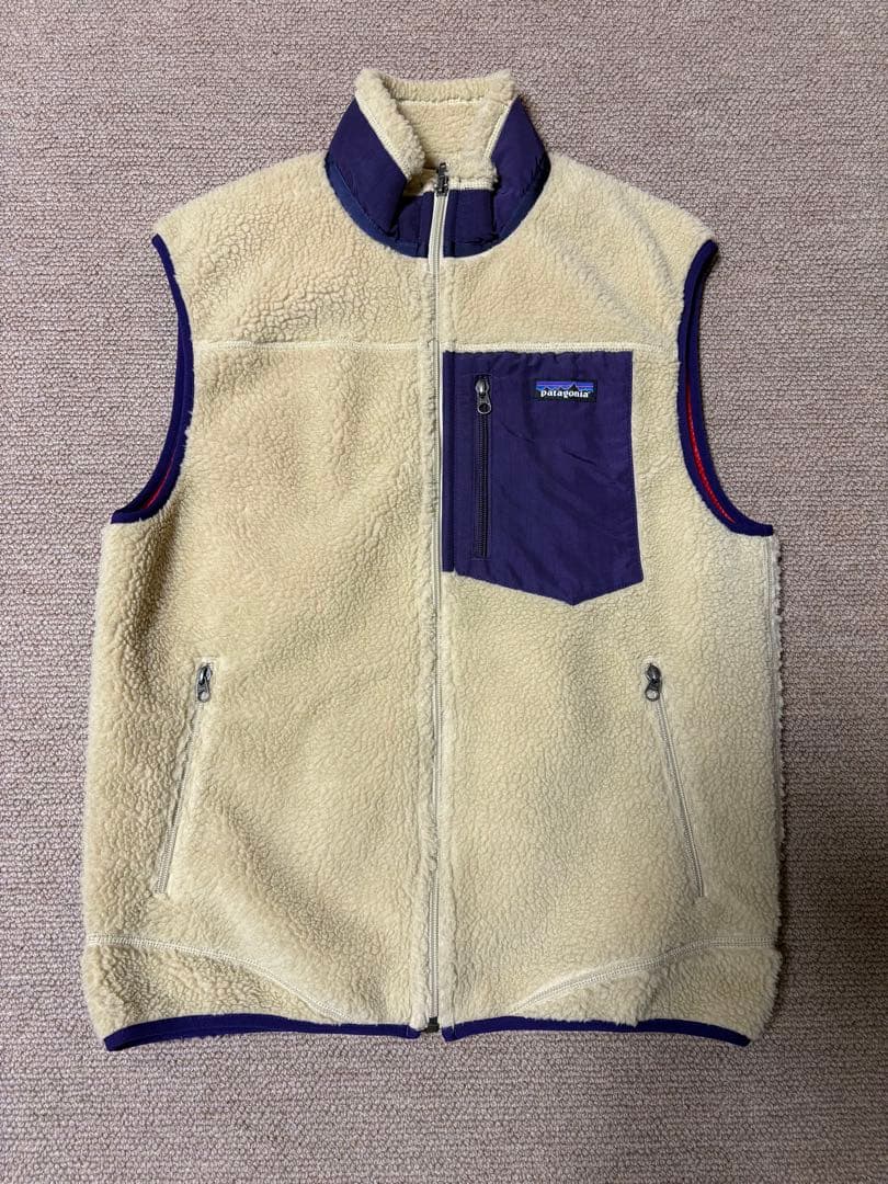 patagonia フリースベスト Mサイズ ベージュ/パープル