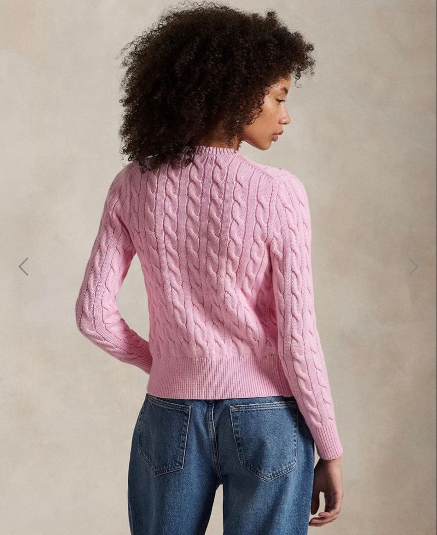 ポロラルフローレン太ケーブルコットンカーディガン大人気カラーピンク