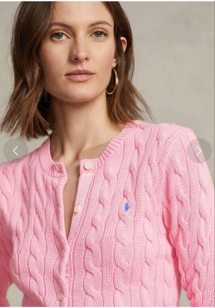 ポロラルフローレン太ケーブルコットンカーディガン大人気カラーピンク