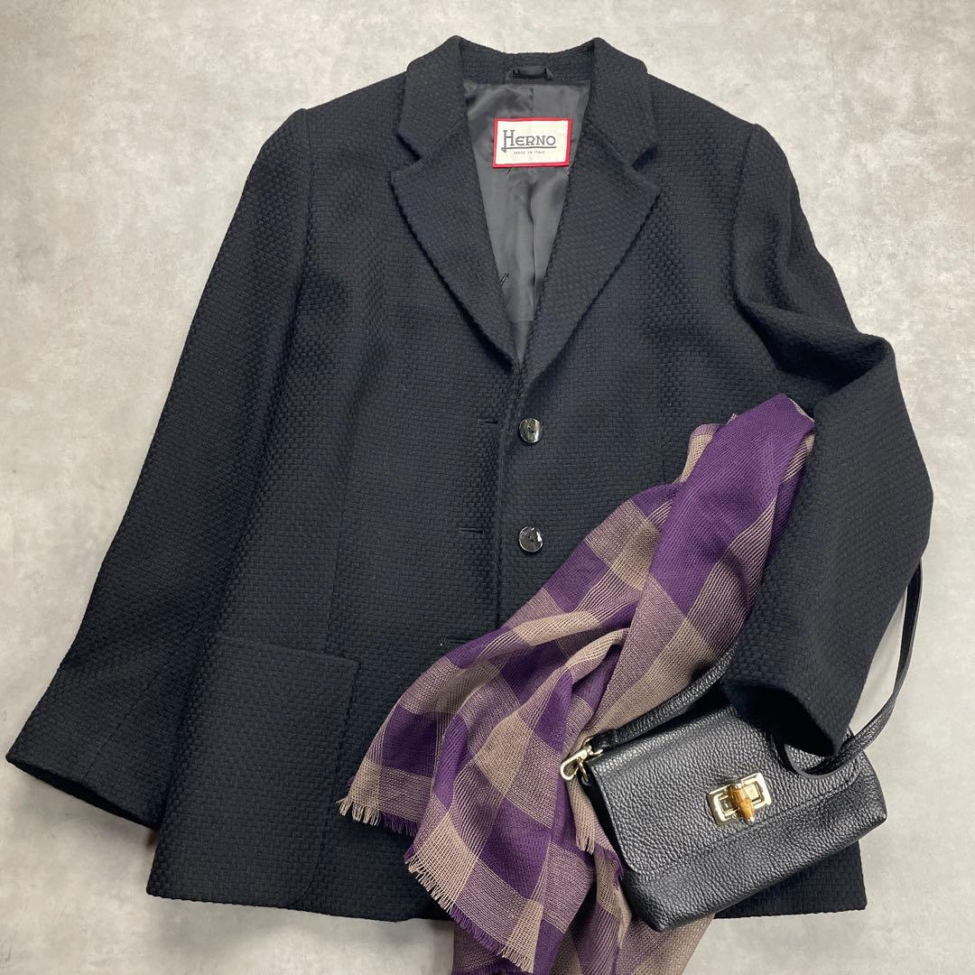 美品　HERNO　テーラードジャケット　ブラック　カシミア混　40　イタリア製
