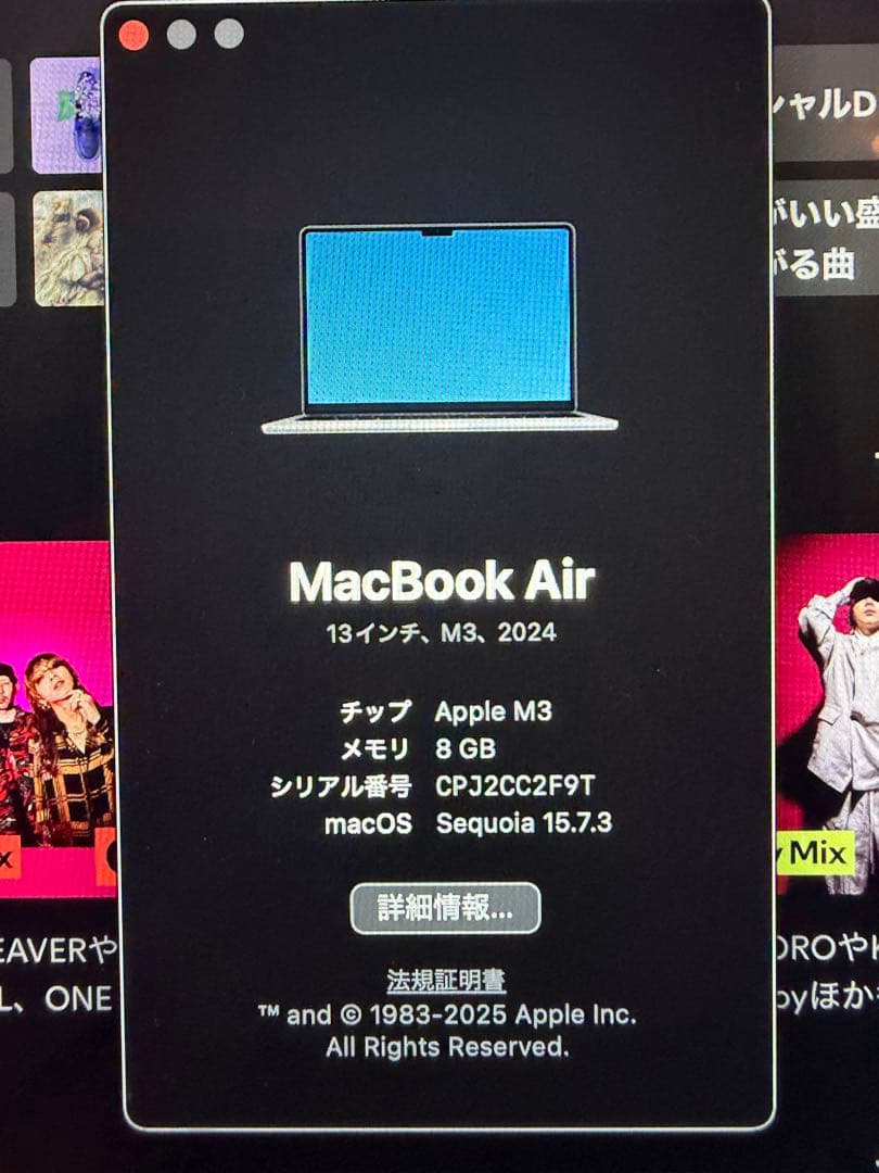 【美品】Apple MacBook Air 13インチ M3 付属品完備