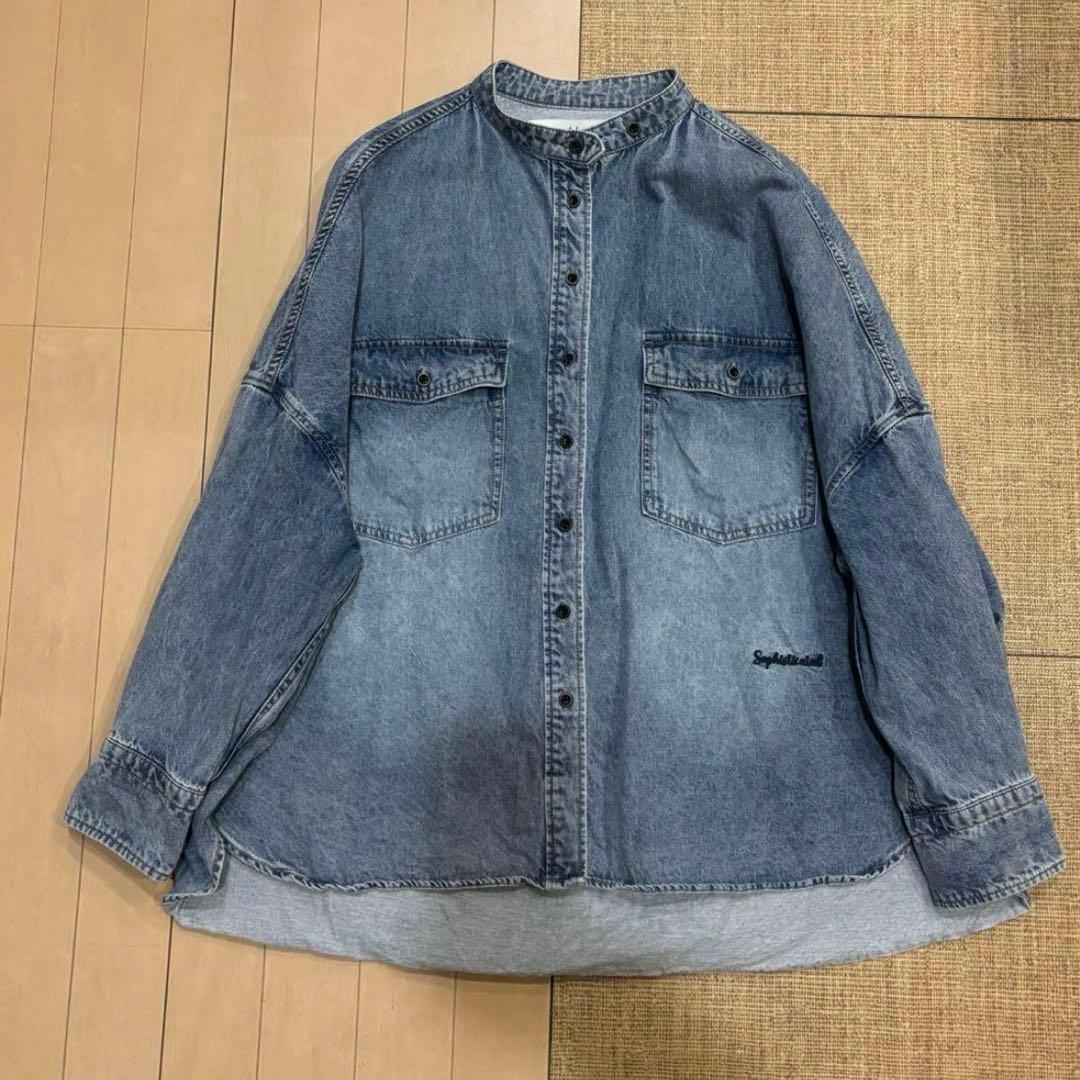 pual ce cin ヴィンテージライクデニムバンドカラーシャツ