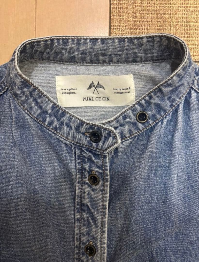 pual ce cin ヴィンテージライクデニムバンドカラーシャツ