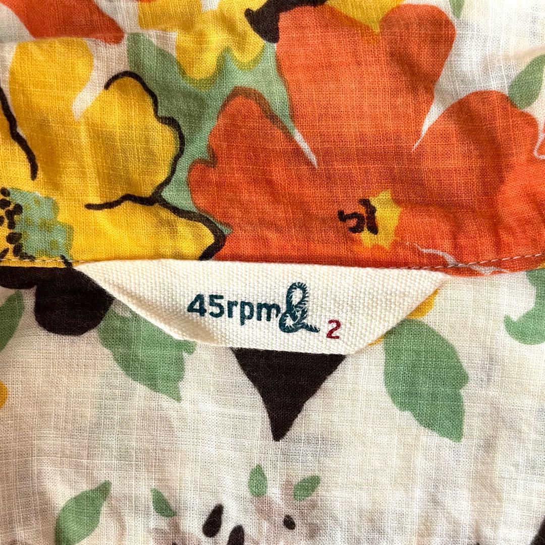 45rpm 長袖ブラウス　チュニック　花柄　マルチカラー　リボン　コットン100