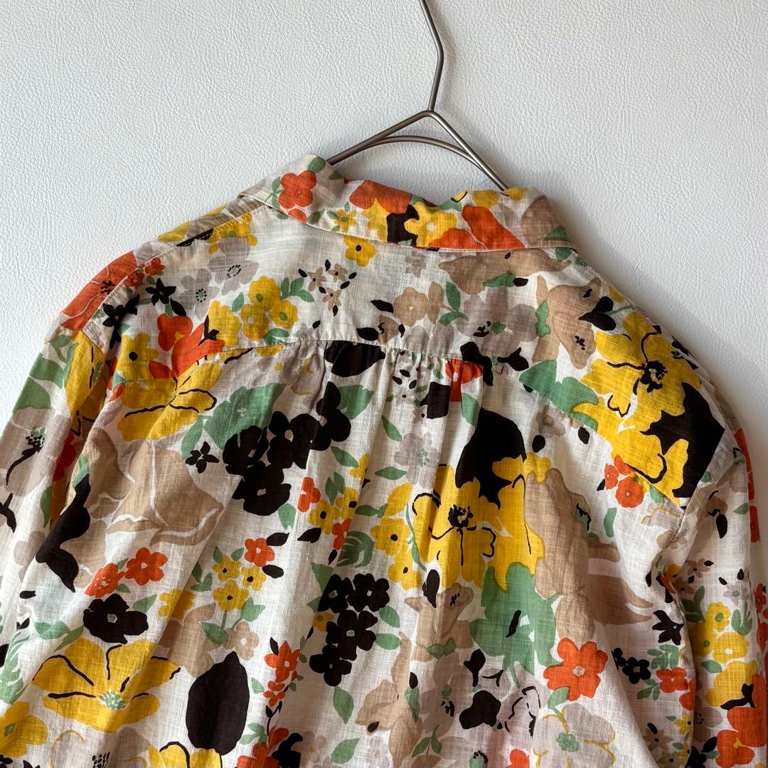 45rpm 長袖ブラウス　チュニック　花柄　マルチカラー　リボン　コットン100