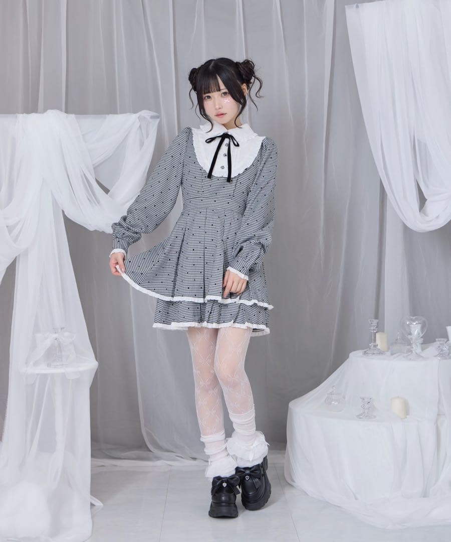 【Honey Cinnamon ハニシナ 】 ベロアリボン配色ヨークワンピース