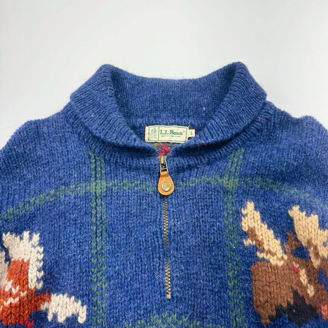 エルエルビーン 鳥柄ハーフジップショールカラーウールニット セーター 90s