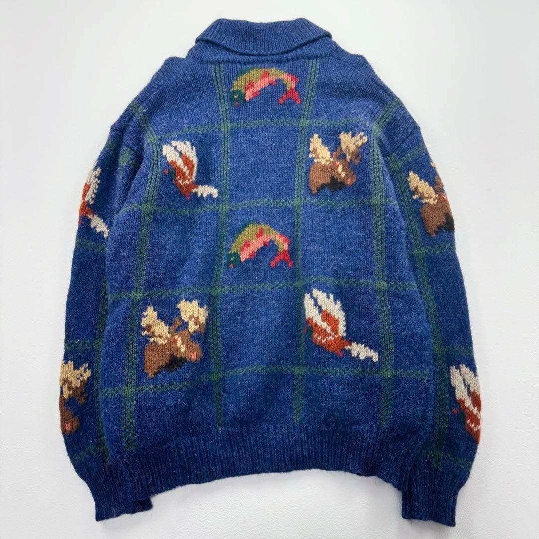 エルエルビーン 鳥柄ハーフジップショールカラーウールニット セーター 90s