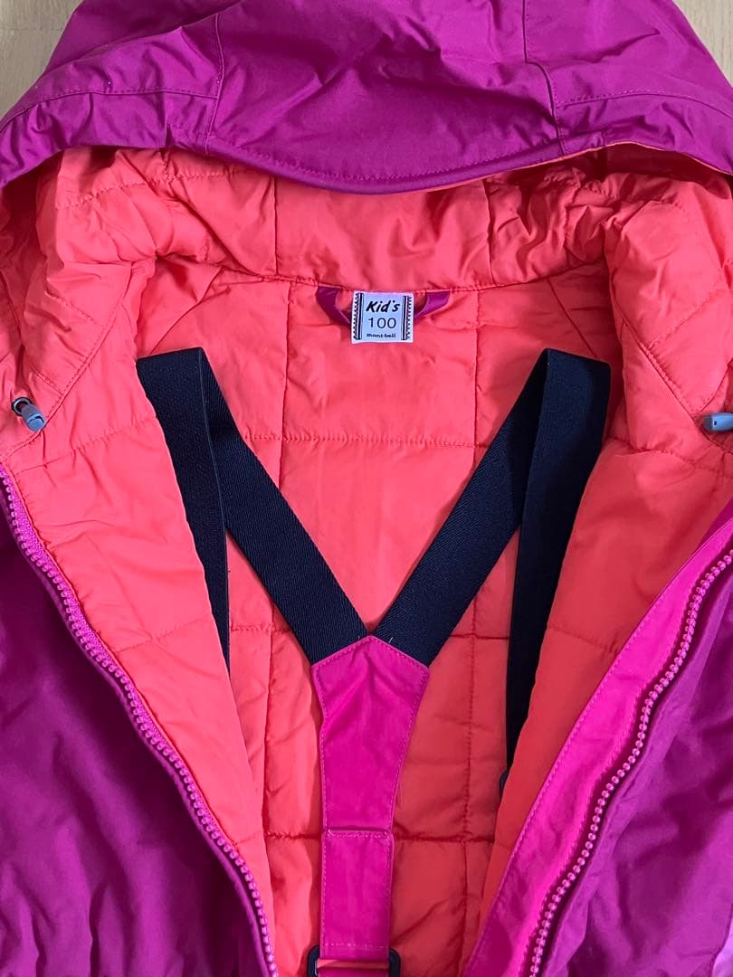 【モンベル】キッズ用スキーウェア ピンク 100サイズ 手袋付き