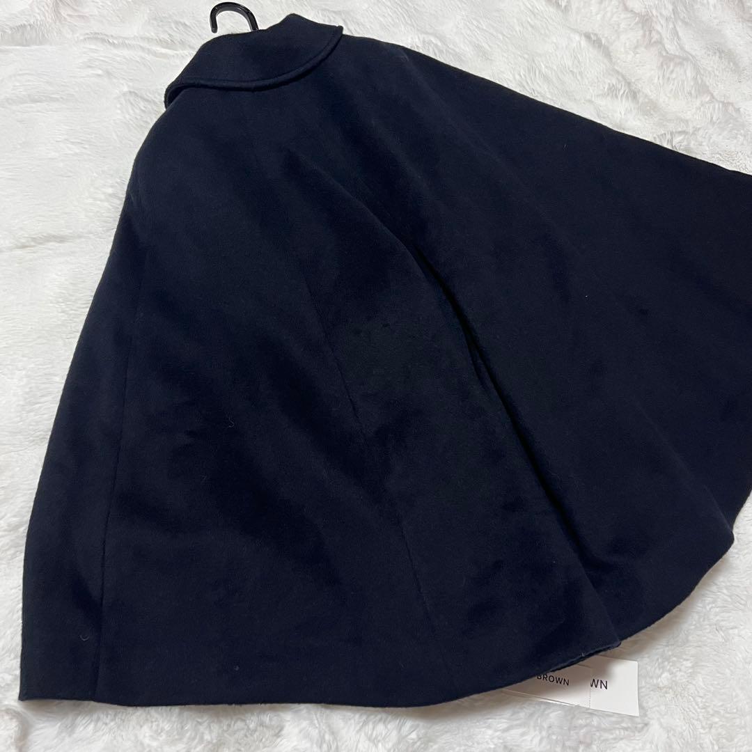 【新品 タグ LILY BROWN ミドルケープコート ダークネイビー ウール