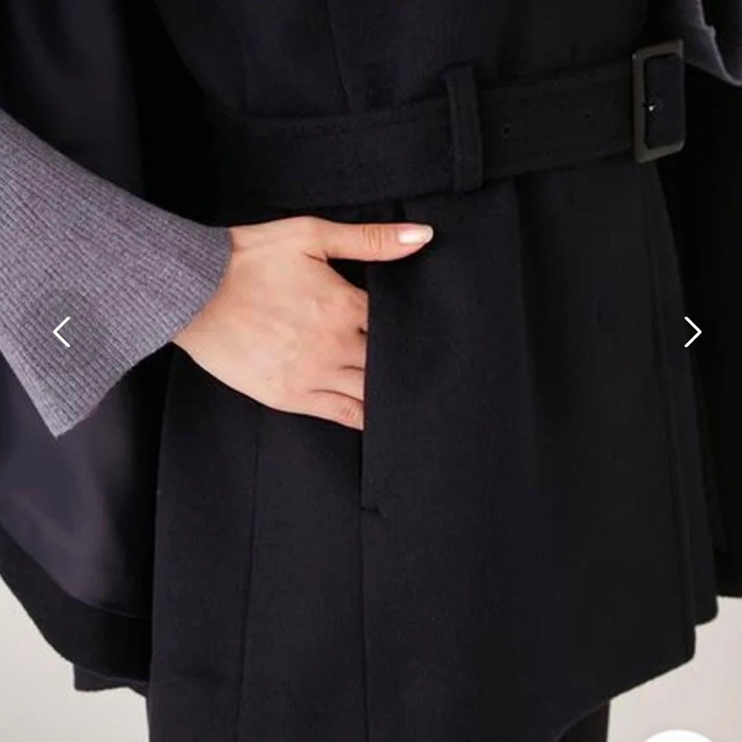 【新品 タグ LILY BROWN ミドルケープコート ダークネイビー ウール