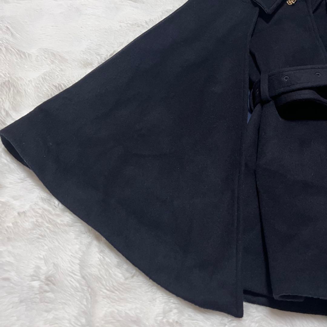 【新品 タグ LILY BROWN ミドルケープコート ダークネイビー ウール