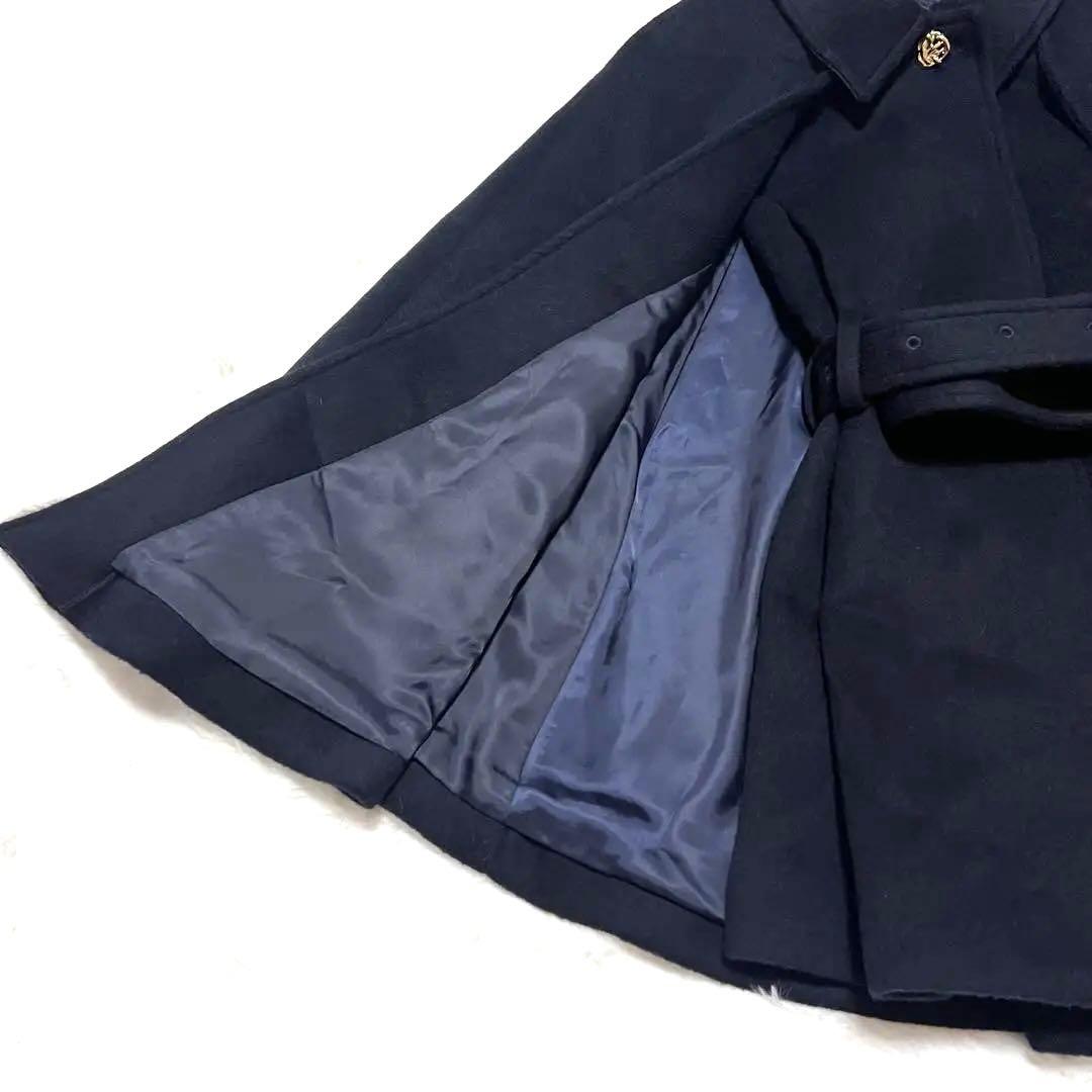 【新品 タグ LILY BROWN ミドルケープコート ダークネイビー ウール