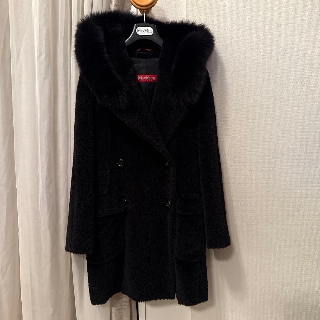 【美品】マックスマーラ フォックスファー付きフード アルパカコート　Sサイズ