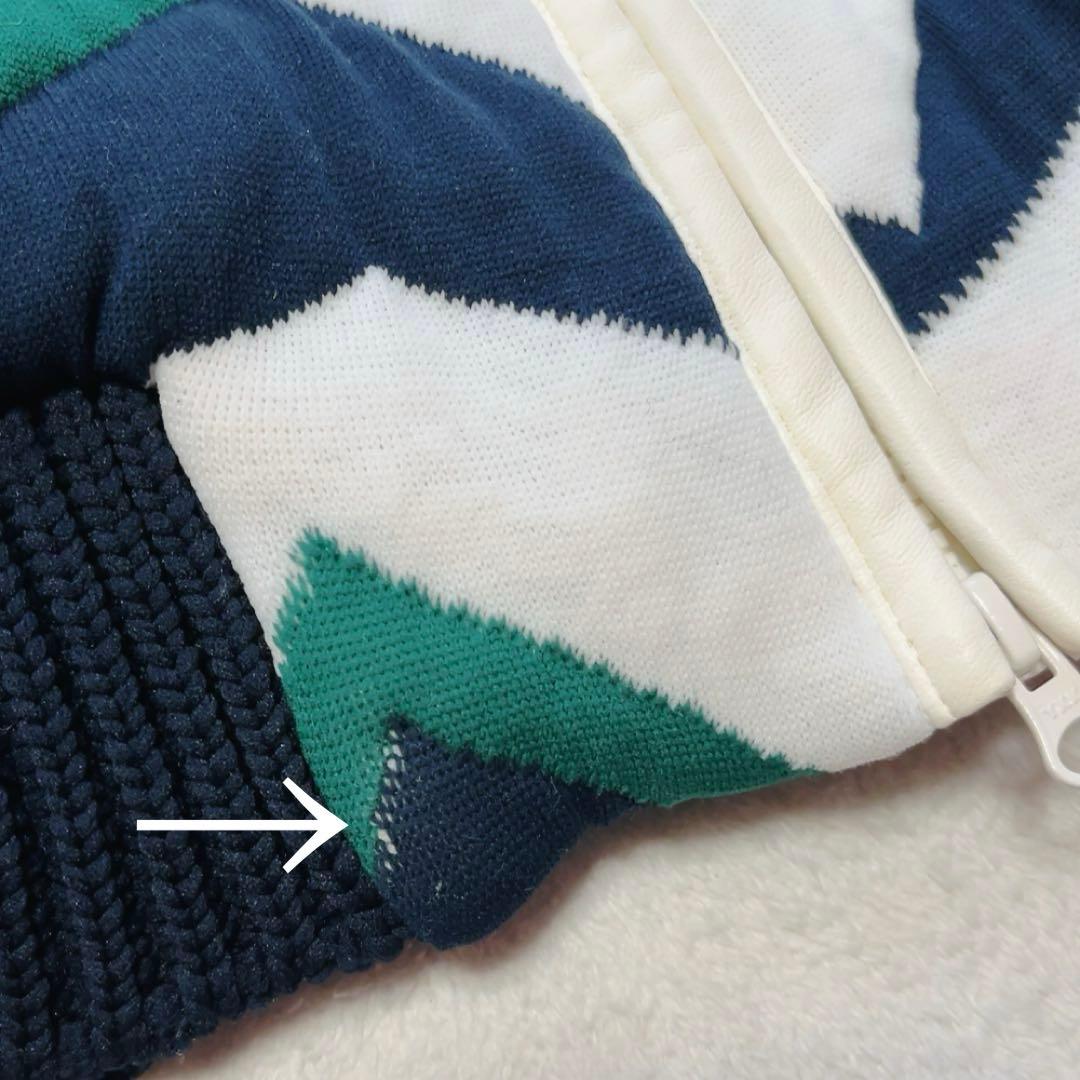 極美品　マークアンドロナ　ニットジャケット　裏地付　柄　ブルゾン　ネイビー