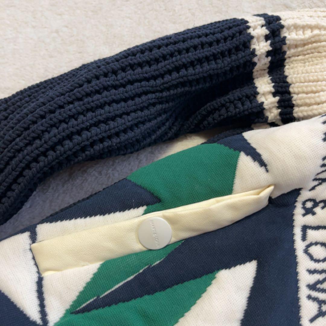 極美品　マークアンドロナ　ニットジャケット　裏地付　柄　ブルゾン　ネイビー