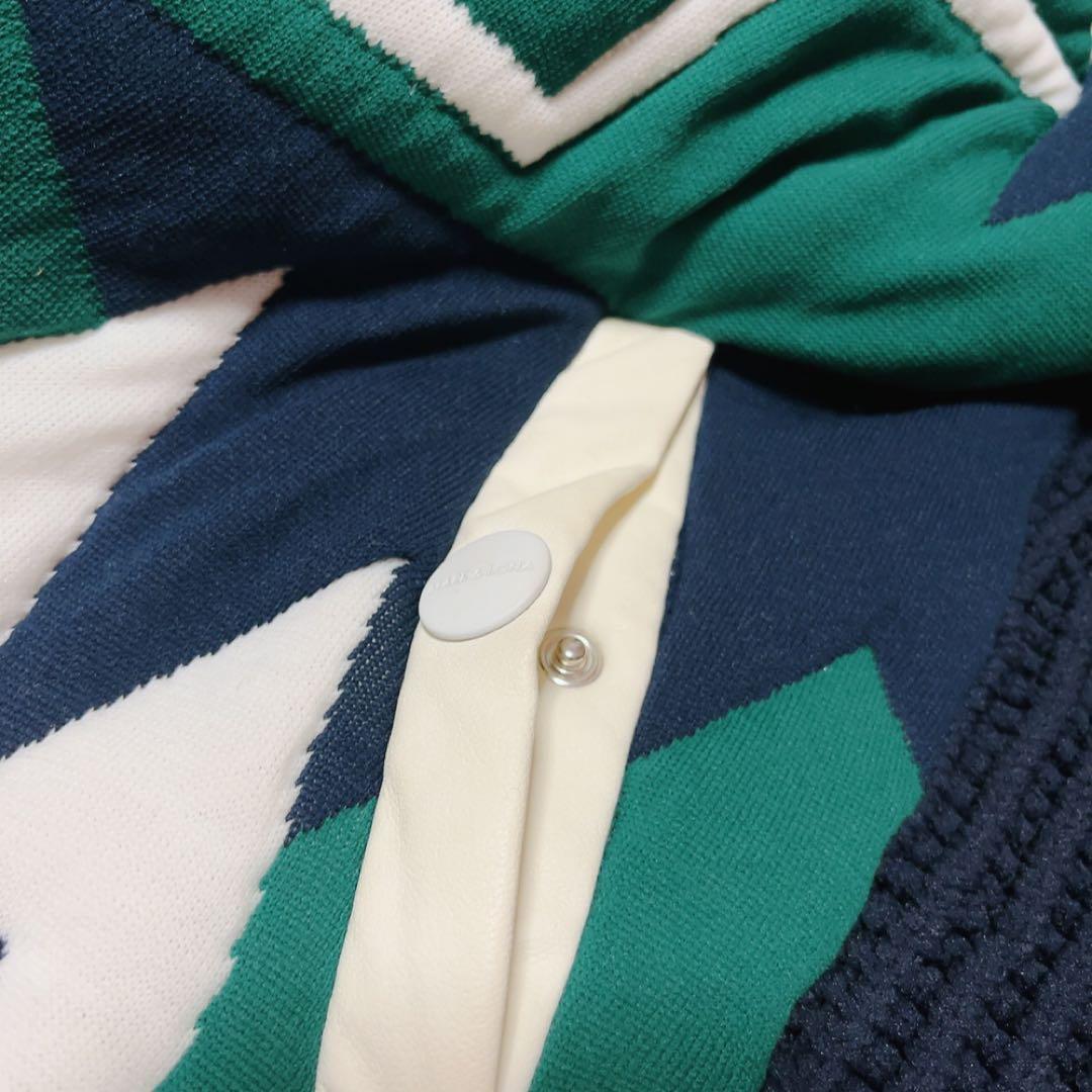 極美品　マークアンドロナ　ニットジャケット　裏地付　柄　ブルゾン　ネイビー