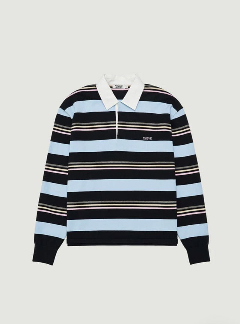 トップス GRVR GROVE MIA STRIPE COLLAR KNIT BK/BL