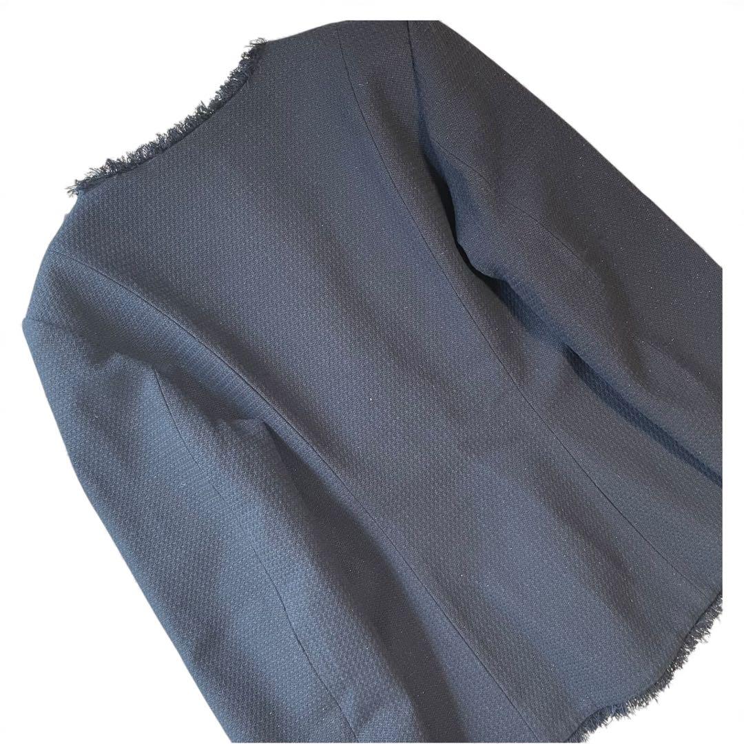 25SS✨タグ付✨anuans ツイードノーカラーフォルムジャケット 紺ブレ 金
