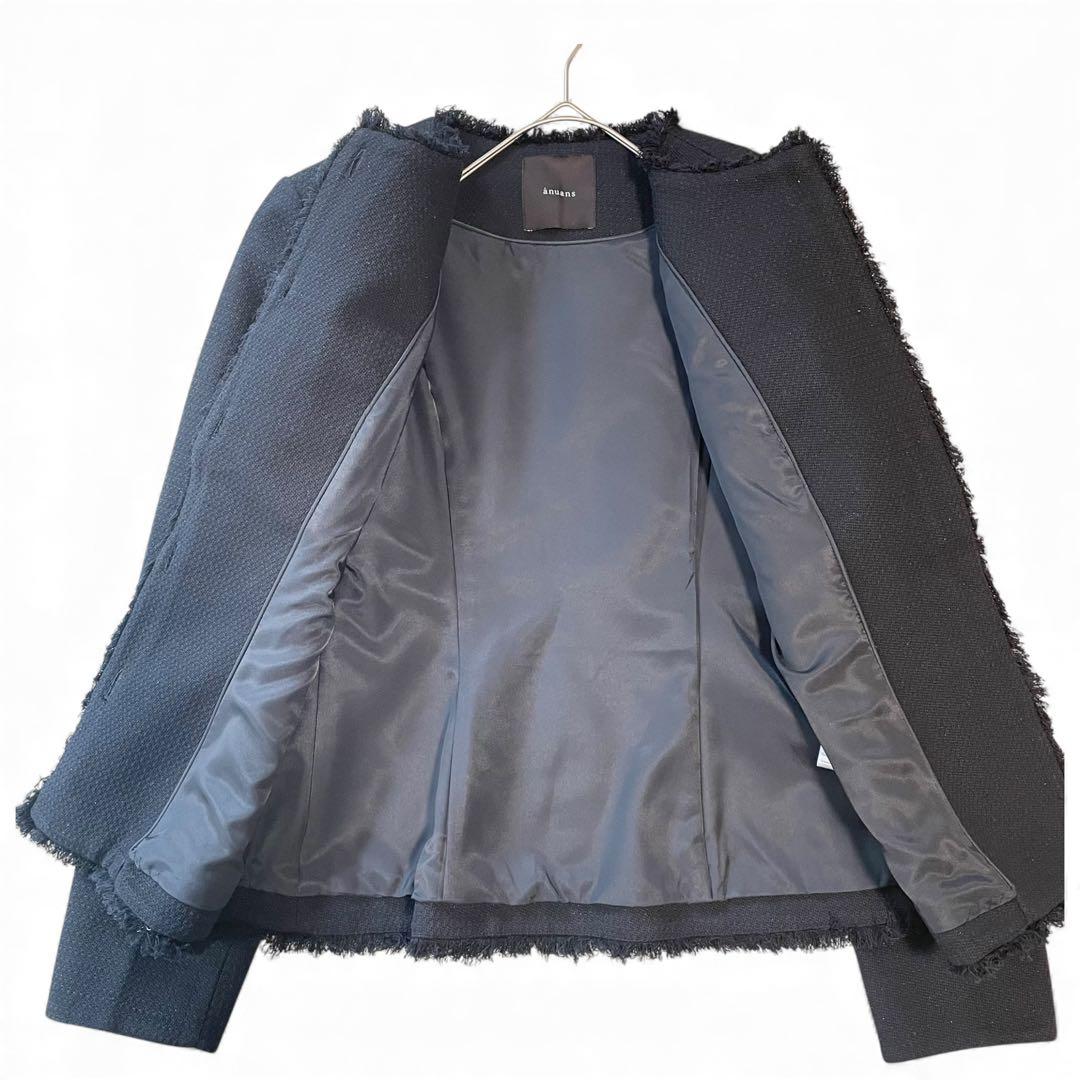 25SS✨タグ付✨anuans ツイードノーカラーフォルムジャケット 紺ブレ 金