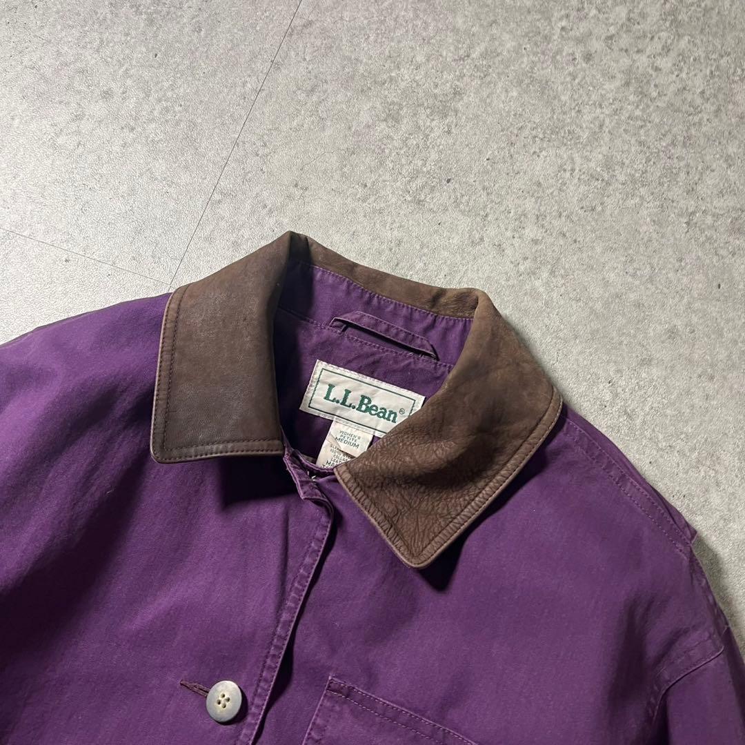 L.L.Bean ハンティングジャケット レザー襟 パープル 古着