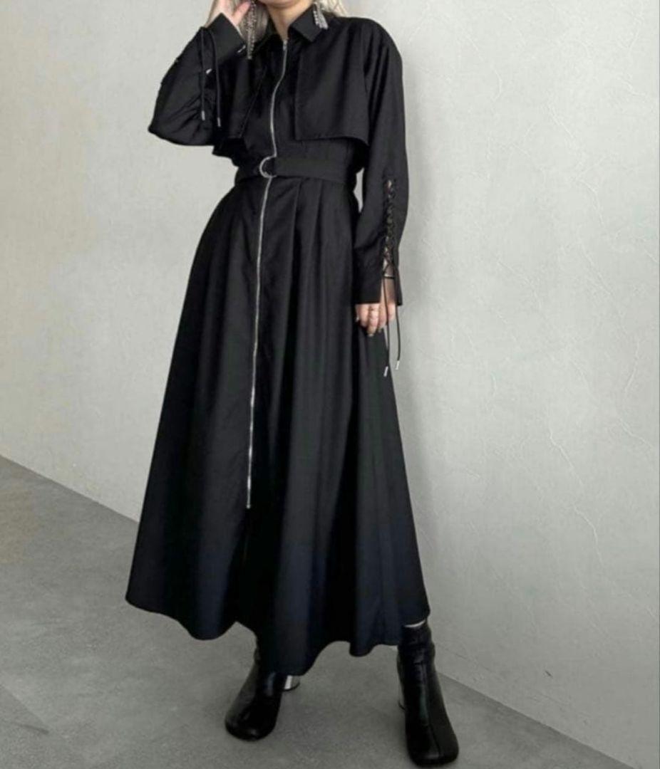 a*n様 HARE ハレ レースアップスリーブ ジップアップワンピース ベルト付