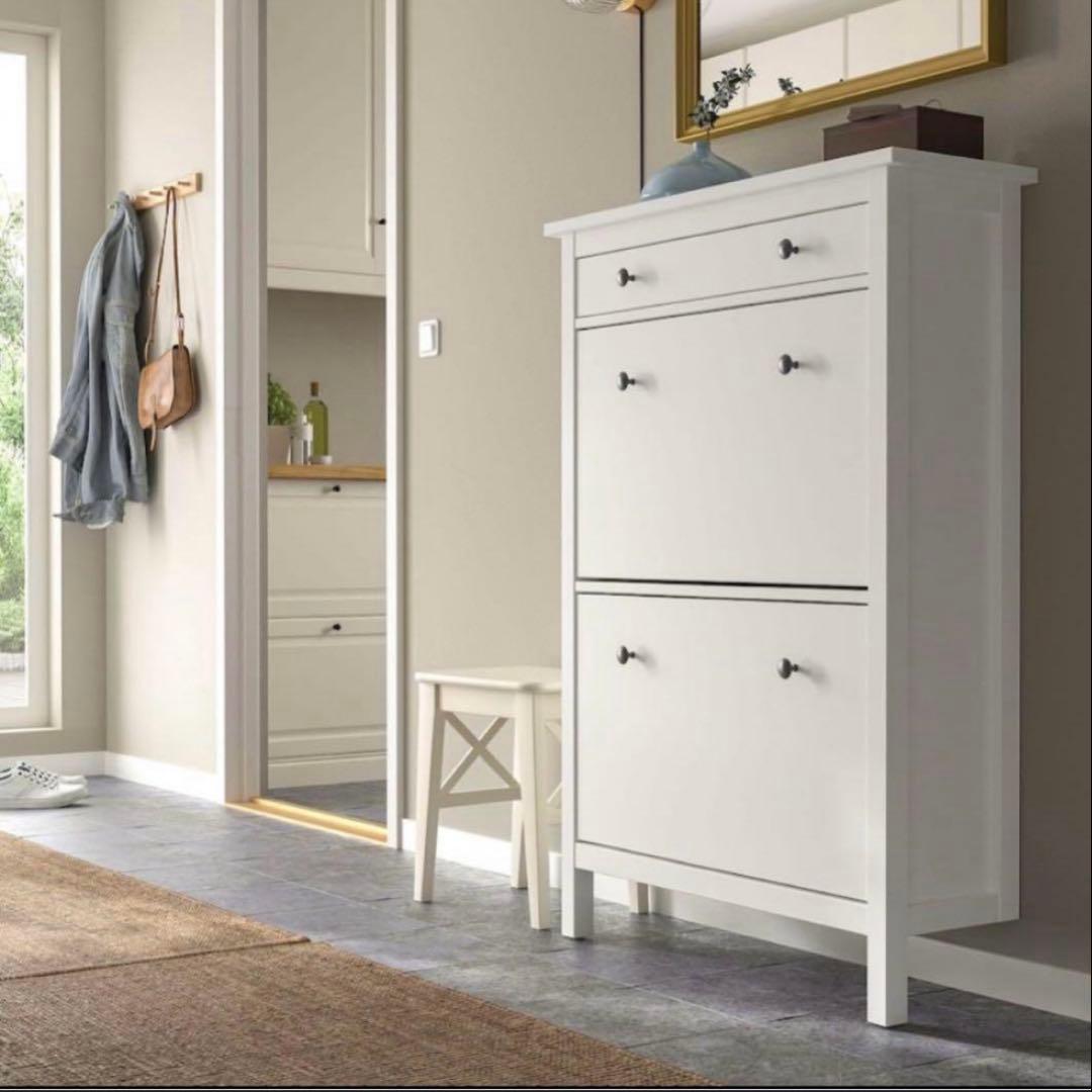 ホワイトシューズラック 3段引き出し　IKEA ヘムネス　HEMNES 靴箱