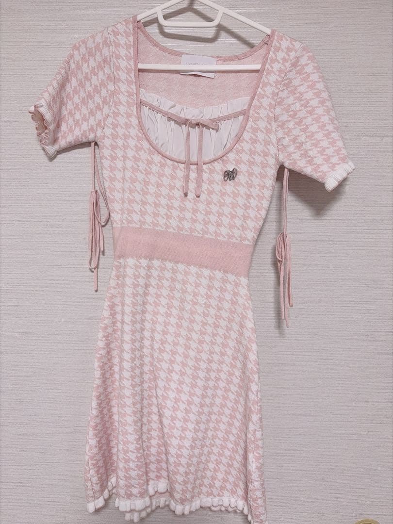 HONEY MEW ハニーミュウ アームカバー付きバックリボン千鳥ワンピース