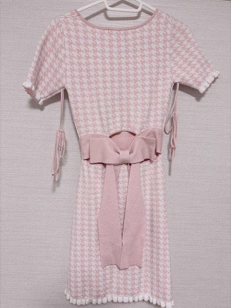 HONEY MEW ハニーミュウ アームカバー付きバックリボン千鳥ワンピース