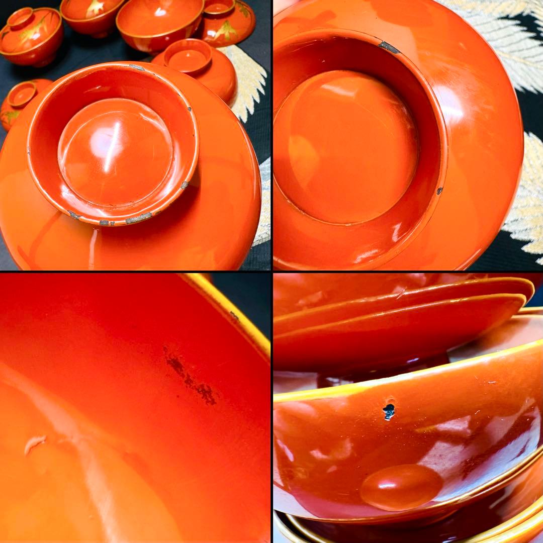 漆器　輪島塗　沈金　金蒔絵　木製　蓋付椀　お煮物椀　吸物椀　6客　骨董