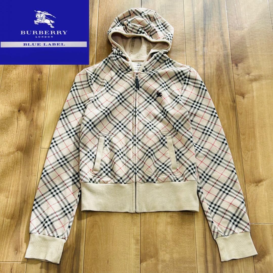 ✨バーバリーブルーレーベル ノバチェック フルジップパーカー フーディー y2k