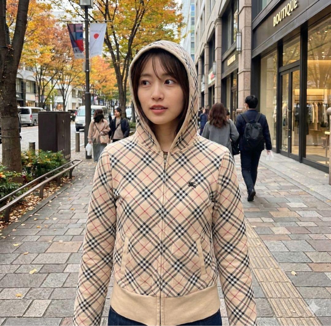 ✨バーバリーブルーレーベル ノバチェック フルジップパーカー フーディー y2k