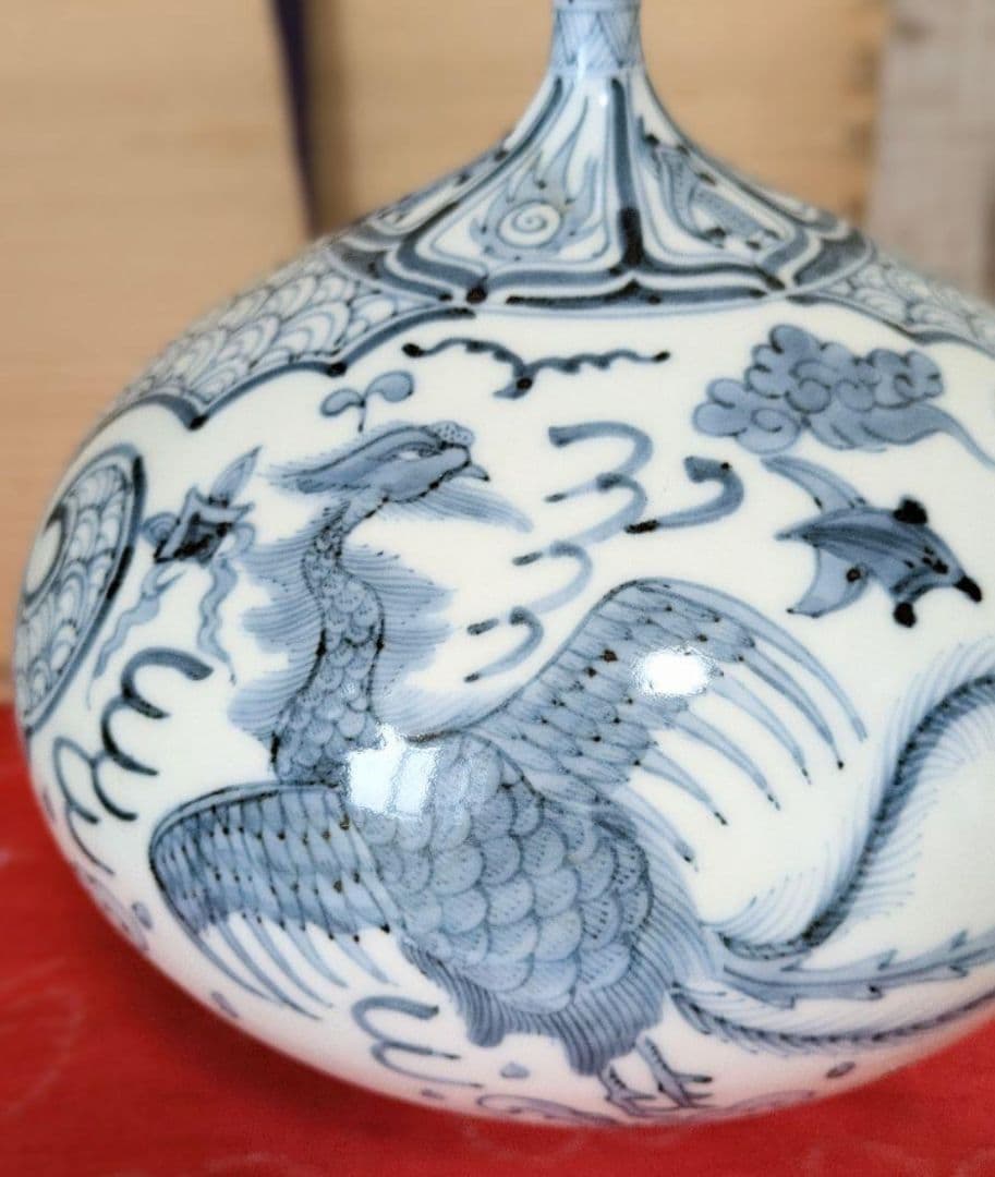 有田焼❁中仙窯❁中尾龍純作❁染付鳳凰❁壺❁未使用❁高級❁希少