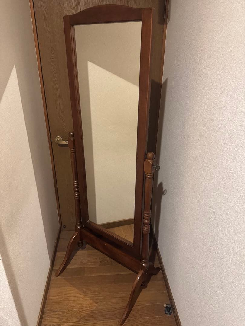 英国クラシック 北欧レトロ 木製 脚付き スタンドミラー 全身鏡 古家具　猫脚