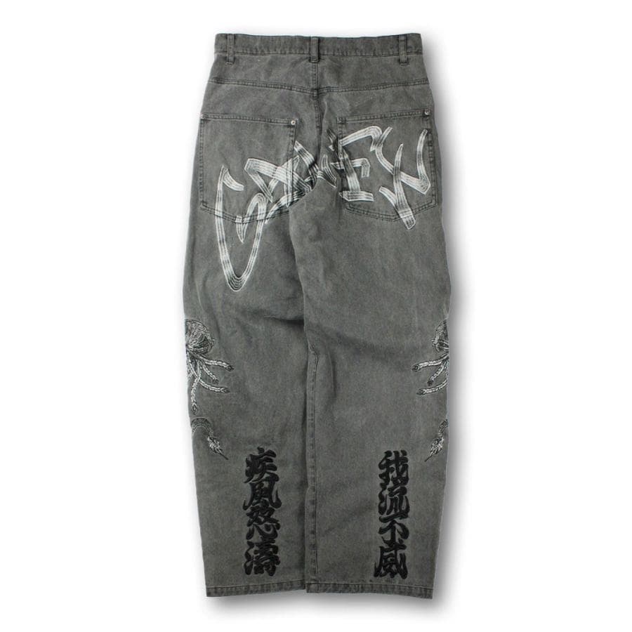 SALE・新品 ガルフィー 刺繍 Wニーパンツ XL 黒 グレー ビッグ 龍