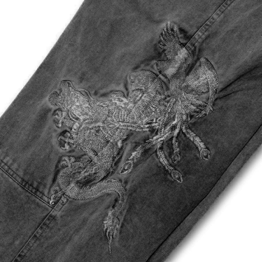 SALE・新品 ガルフィー 刺繍 Wニーパンツ XL 黒 グレー ビッグ 龍