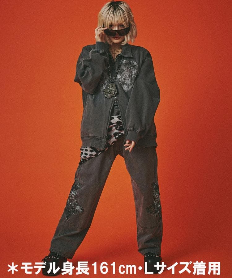 SALE・新品 ガルフィー 刺繍 Wニーパンツ XL 黒 グレー ビッグ 龍