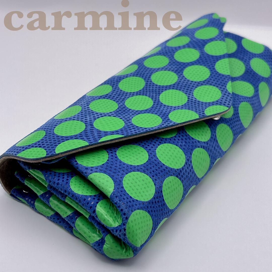 極美品 carmine カーマイン ロングウォレット 長財布 本革 ネオンドット