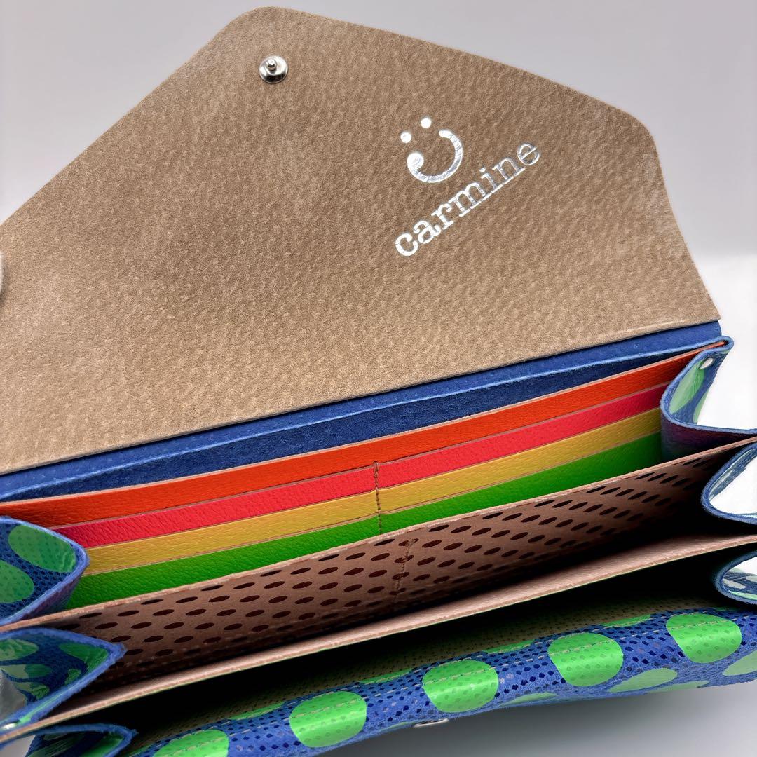 極美品 carmine カーマイン ロングウォレット 長財布 本革 ネオンドット