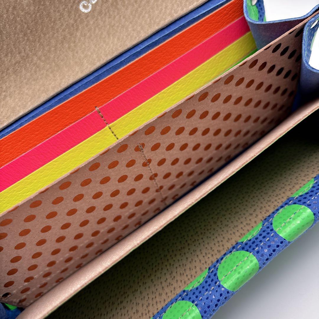 極美品 carmine カーマイン ロングウォレット 長財布 本革 ネオンドット