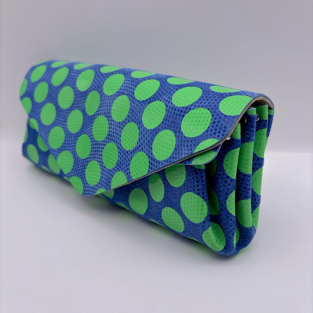 極美品 carmine カーマイン ロングウォレット 長財布 本革 ネオンドット