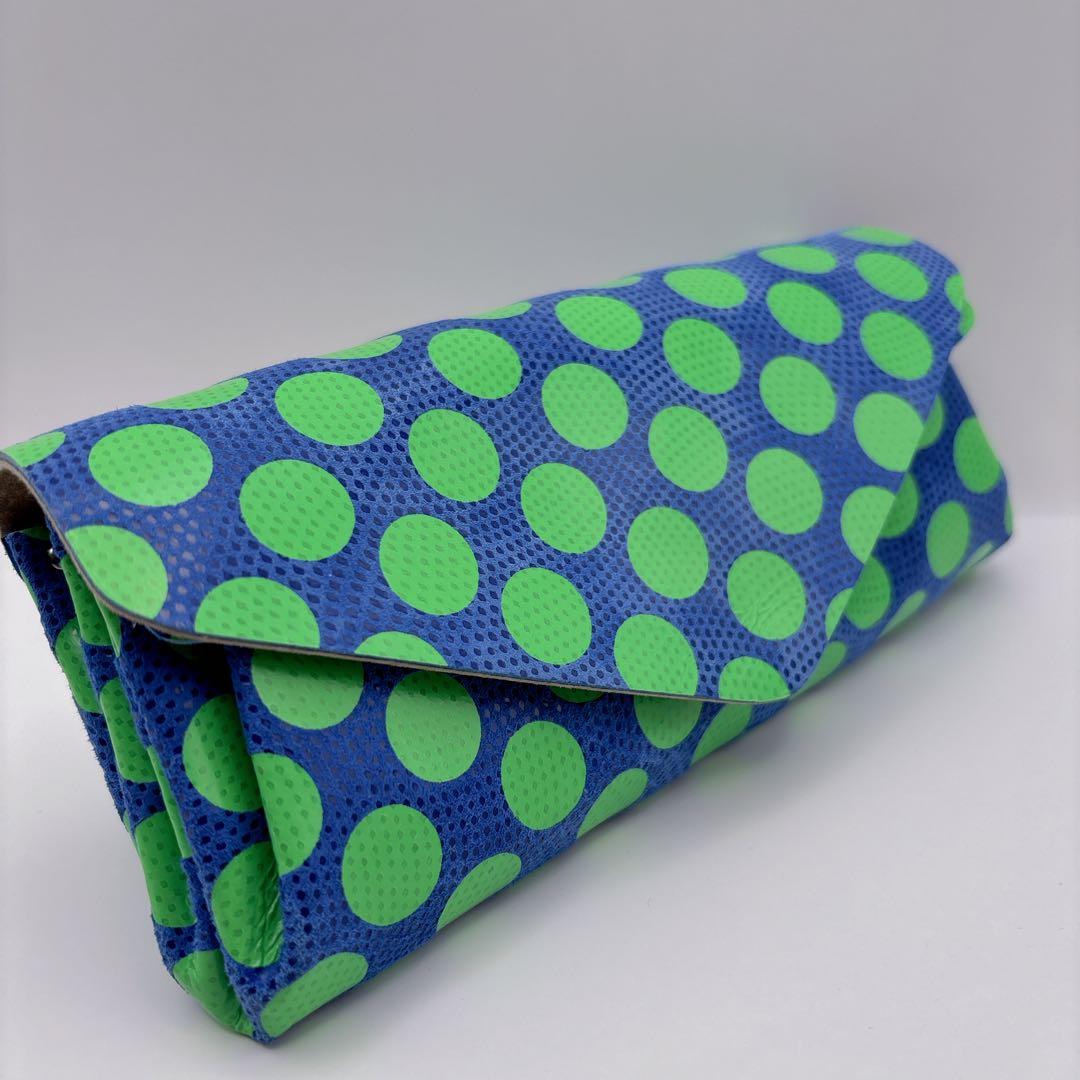 極美品 carmine カーマイン ロングウォレット 長財布 本革 ネオンドット