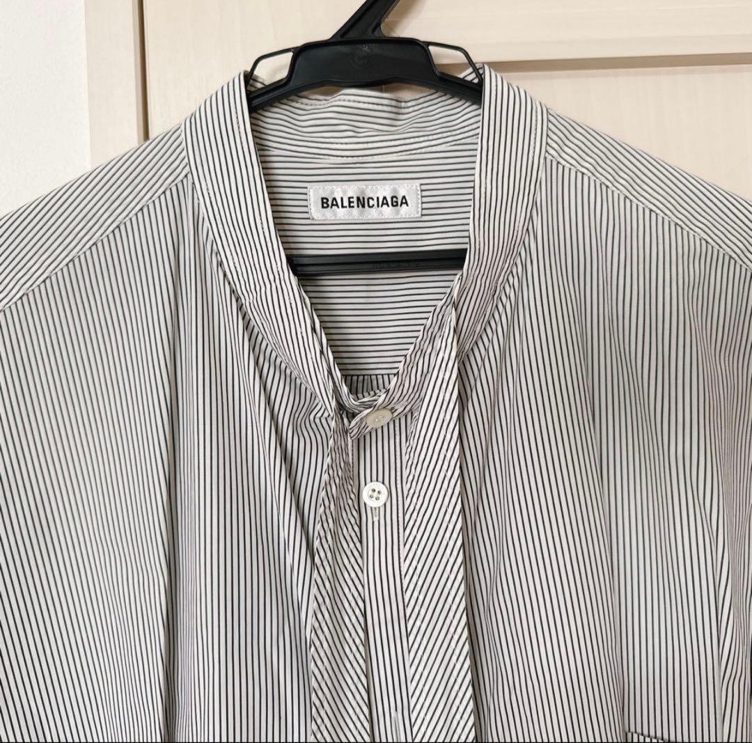 BALENCIAGAバレンシアガ リボンシャツ 背ロゴ ストライプシャツ38