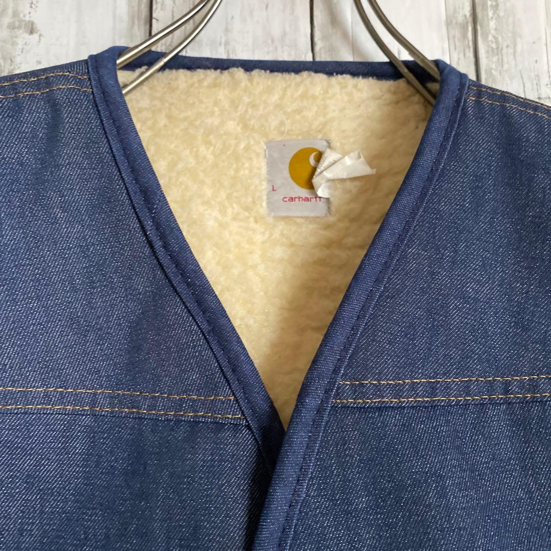 【しん】カーハートCarharttデニムベストボア裏地 ネイビー Lサイズ