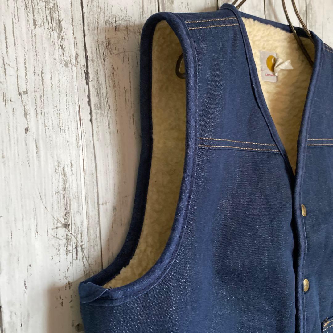 【しん】カーハートCarharttデニムベストボア裏地 ネイビー Lサイズ