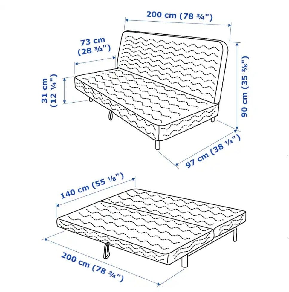 美品 IKEA NYHAMN ソファベッド 140x200cm 洗えるカバー付