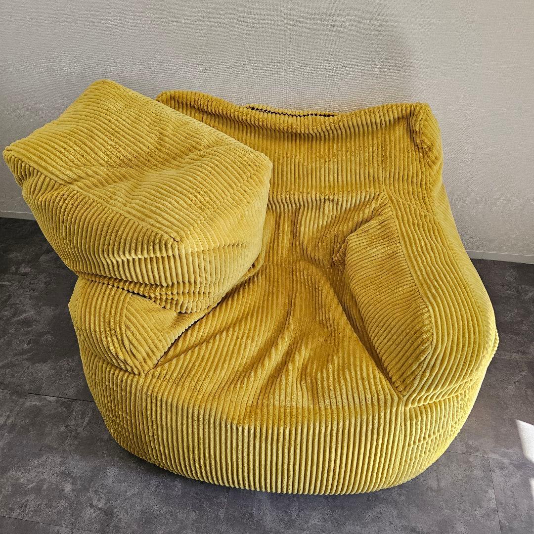 LOOSY 1人掛けビーズソファ ソファ+オットマン mustard色